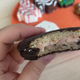 The inside of the cherry cordial cake is a cookie-ish cake sandwich with pink cherry filling.